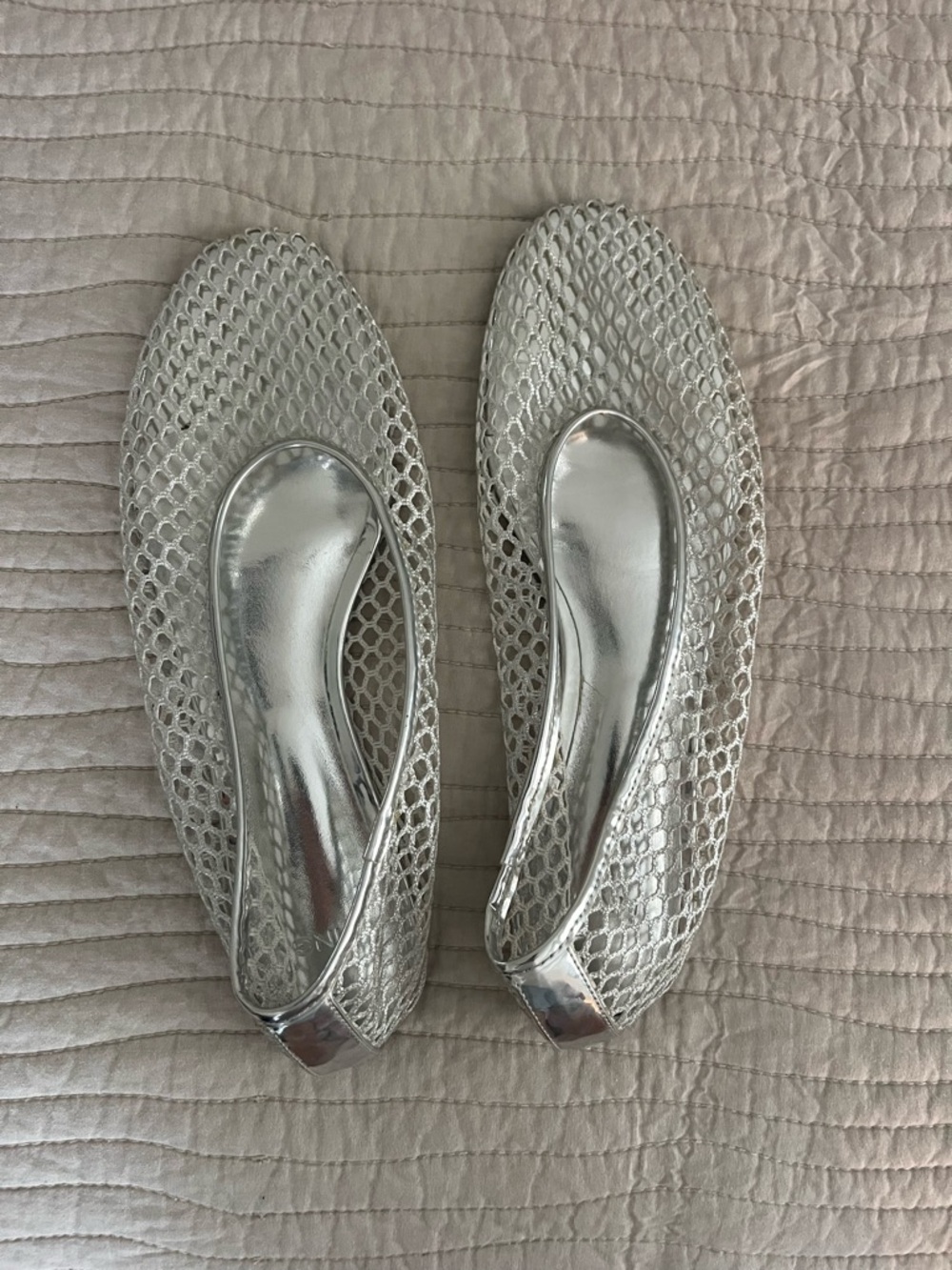 Mango Silver Metallic Mesh Flats 41 10